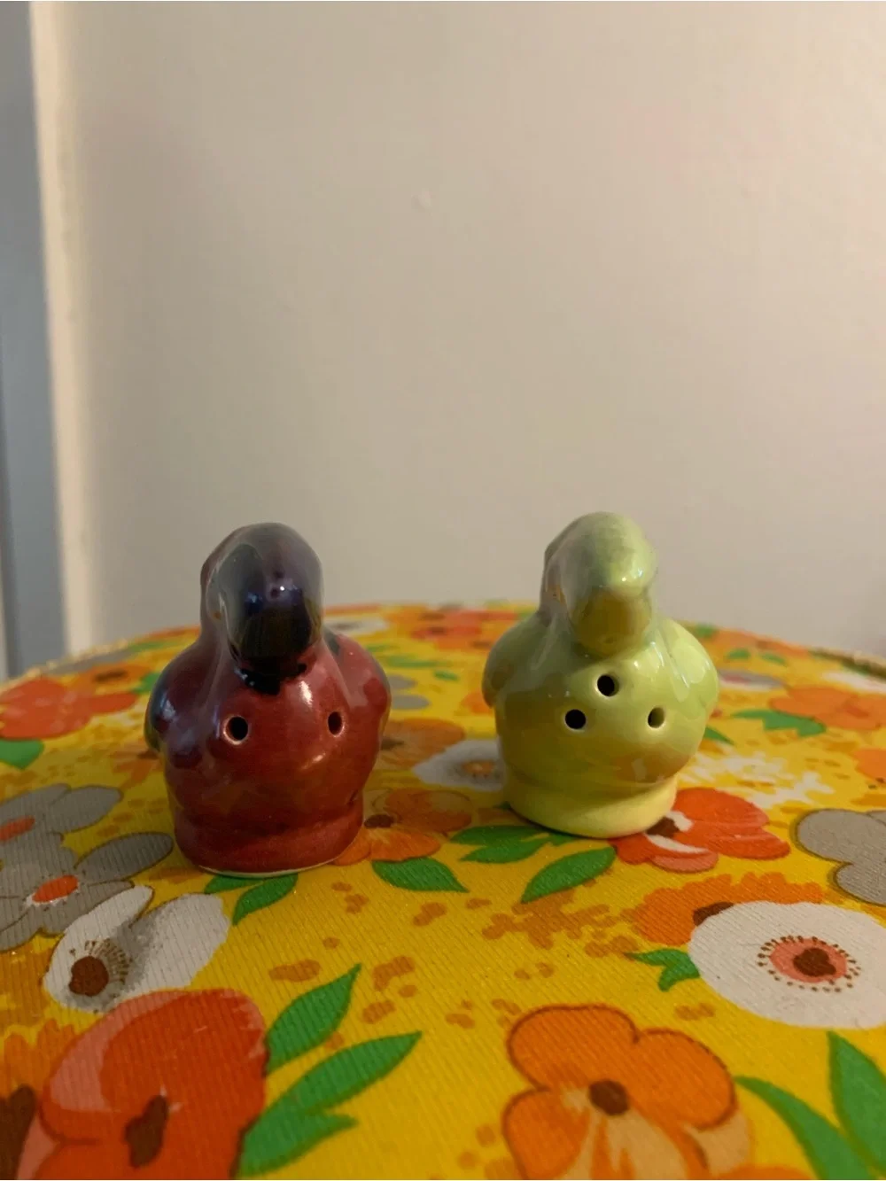 Vintage Ceramic Bird Salt & Pepper Shakers - Red/Black and Lime Green
